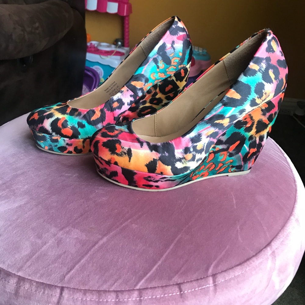 Multi-color Cheetah Print Wedge Heels